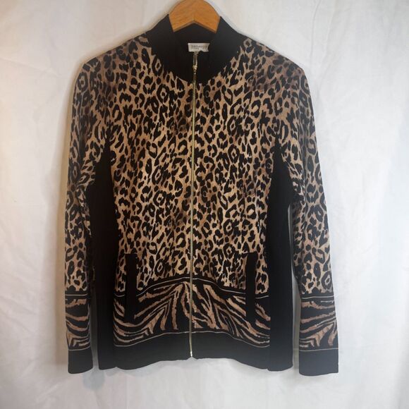 Chicos Zenergy Animal Print Zip Up Sweater Color Block 100% Cotton Size 1/8-10 - Picture 11 of 11